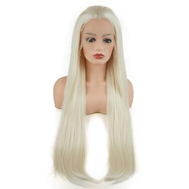 Hair Straight Super Long 28inch White Light Blonde Mix Heavy Density Realistic Synthetic Lace Front Wigs