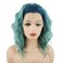 Hair Curly Short 14inch Blue Root Light Blue Ombre Heavy Density Realistic Synthetic Lace Front Wigs