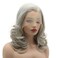 Hair Wavy Shoulder Length 16inch Light Grey Half Hand Tied Heat Resistant Synthetic Lace Front Wigs