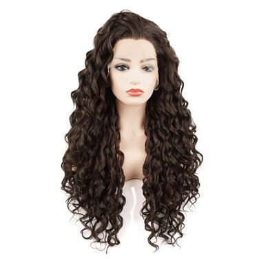 Hair Curly Long 26inch Brown Heavy Density Realistic Synthetic Lace Front Wigs