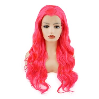 Hair Wavy Long 24inch Rose Red Heavy Density Heat Resistant Realistic Synthetic Lace Front Wigs