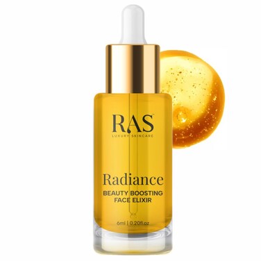 Radiance Beauty-Boosting Face Elixir, Hydrating Moisturiser Face Serum for Skin with Organic Blend of Rosehip oil, Fast Absorbing, Non-Sticky, Golden Glowing Skin - 0.20 Fl Oz - RAS LUXURY OILS