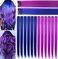 Rhyme Purple Blue Wig Hairpieces 21 inch Colored Hair Extension Clip in/on for Amercian Girls and Women Princess Party Highlight Wig Pieces for Girls 12 PCS (Purple Blue)