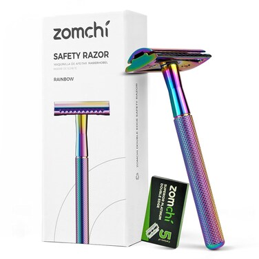 ZOMCHI Double Edge Safety Razor with 5 Safety Razor Blades, Women &amp; Men&rsquo;s Safety Shaving Razor, Reusable Razor, Plastic Free &ndash; Rainbow