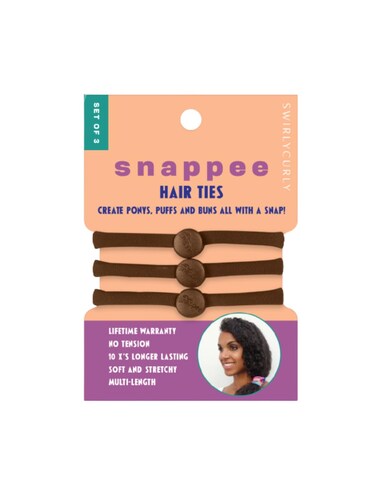 Snap Hair Ties for Thick, Natural, Curly Hair   No Slip, No Tension Pro Hair Tie   Strong Ponytail Holder (3 Pack, Brown)