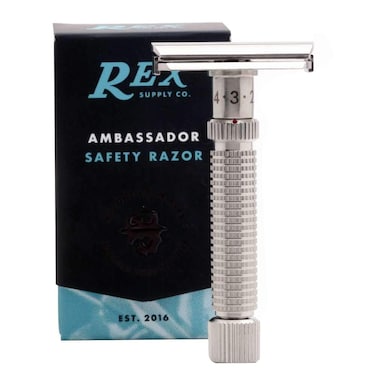 Rex Supply Company, Ambassador Adjustable 100% Stainless Steel Double Edge Safety Razor - Made in the USA