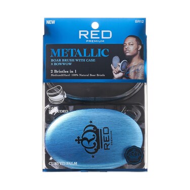 RED Premium Boar Bristles Brush Pocket Wave Brush with Case Bow Wow 360 Wave Brush for Men Medium Hard Curved Brush (Blue)