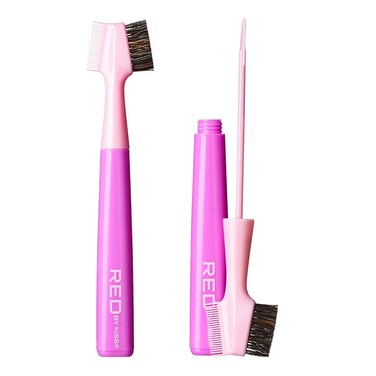 Red by Kiss Hair Brush with Edge Fixer Gel 3 in 1 Edge Control Styler for Women, Boar Bristle Brush, Sweet Peach