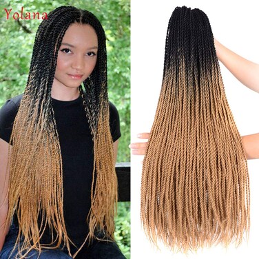 24 inch Ombre Senegalese Twist 2x Hair Crochet 30 Roots Synthetic Crotchet Braiding Hair for Women 95g/Pack (6 Packs/Lot,Black/Light Brown)