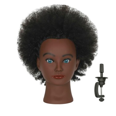 Real 100% Human Hair Kinky Curly Mannequin Head with Table Clamp Stand for Hairdresser Practice Braiding Styling Manikin Cosmetology Doll Training Head Bleaching Dyeing Curling Updos