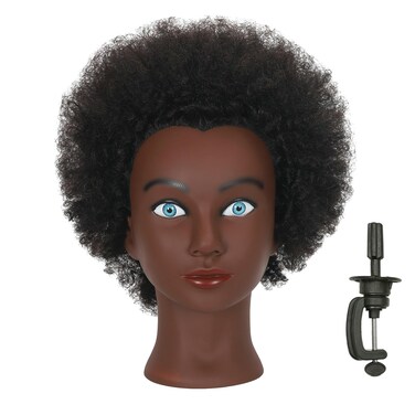 Kinky Curly Real 100% Human Hair Afro Mannequin Head with Stand for Hairdresser Practice Manikin Cosmetology Training Doll Head Braiding Styling Updos Bleaching Dyeing Curling