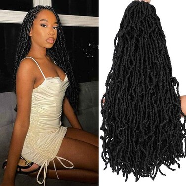 New Soft Locs Crochet Hair 24 Inch 6 Packs, Faux Locs Crochet Hair Pre Looped Knotless Style Natural Curly Wavy Crochet Braids Hair Extension (24 Inch,6 Pack, 1B#)
