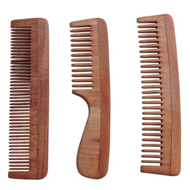 Neem Wood Combs Set of 3, Includes Wide Tooth, Fine Tooth, Wide Tooth with Handle - ULTRA SAVER PACK