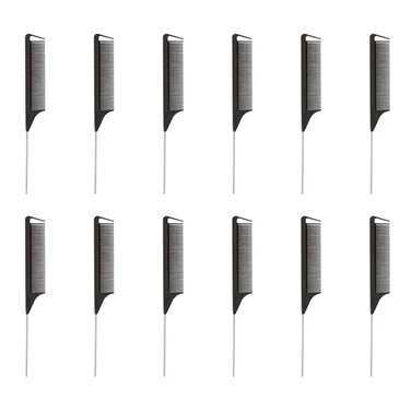 STUDIO LIMITED Carbon Pin Tail Comb Set &ndash; 12 Pcs Anti-Static Rat Tail Combs for Easy Parting and Styling with Stainless Steel Tips