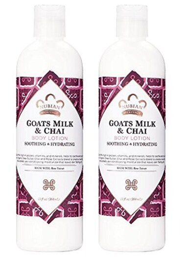 Nubian Heritage Goat's Milk &amp; Chai Body Lotion (Pack of 2) with Shea Butter, Cocoa Seed Butter, Olive Oil, Aloe Vera Juice, Sweet Almond Oil, Jojoba Seed Oil and Goat Milk Extract, 13 oz