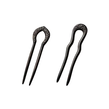 Carved Hair Forks for Buns for Women Two Prong Hair Stick for Long Hair U Shape Wood Hair Pin Handmade Hair Accessories(2pack)