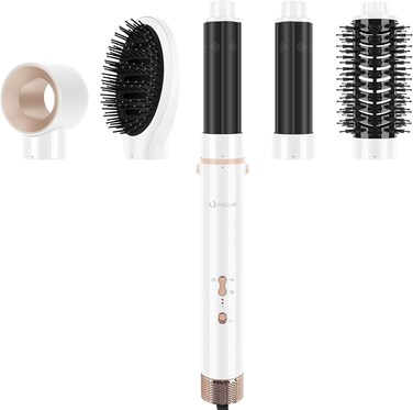 IG INGLAM MegaAIR Styler, 5 in-1 Professional Interchange Hair Dryer Brush 110,000 RPM Brushless BLDC Motor Ionic Hot Air Brush Volumizing and Shape, White