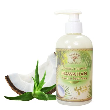 Island Soap &amp; Candle Works Botanical Liquid Hand Soap - Vegan Hand Soap for Men and Women - Luxury Skincare for Bathroom - Hawaiian Gifts for Sensitive Skin - Creamy Coconut - 8.5 Ounce Bottle