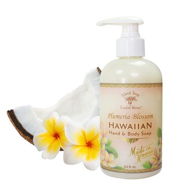 Island Soap &amp; Candle Works Botanical Liquid Hand Soap - Vegan Hand Soap for Men and Women - Luxury Skincare for Bathroom - Hawaiian Gifts for Sensitive Skin - Plumeria - 8.5 Ounce Bottle
