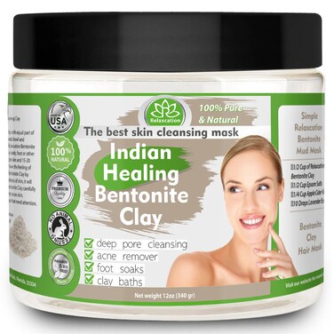 Indian Healing Clay, Pure &amp; Natural Bentonite Clay, Deep Pore Cleansing Mask, Face Skin Care, Detoxifying Wyoming Organic Clay/Acne Remover &amp; Rejuvenating Skin &ndash; Made in USA