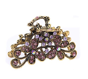 Retro Flowers Hair Claw Clip for Women Lady Vintage Alloy Rhinestone Hair Jaw Clips Hairpin Fancy Hair Barrette Clamp (Purple)