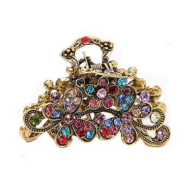 Retro Flowers Hair Claw Clip for Women Lady Vintage Alloy Rhinestone Hair Jaw Clips Hairpin Fancy Hair Barrette Clamp (Colourful)