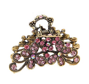 Retro Flowers Hair Claw Clip for Women Lady Vintage Alloy Rhinestone Hair Jaw Clips Hairpin Fancy Hair Barrette Clamp (Pink)