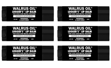 WALRUS OIL - Logger's Lip Balm, 6-Pack, 100% Vegan and Beeswax-Free, Made with Candelilla Wax, Coconut Oil, Jojoba Oil, and Natural Ingredients.