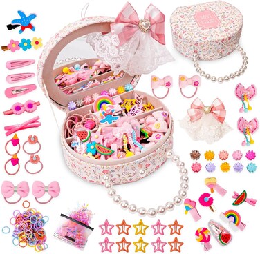 Rolling Art Hair Accessories for Girls Hair Clips Including Jewelry Box Hair Stuff Hair Barrettes Hair Ties Hair Bows Teen Girl Gift Toys for Girls Age 3-12
