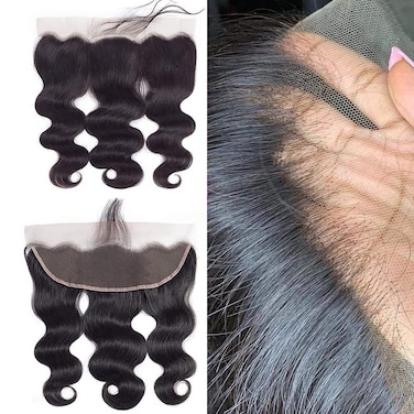 Body Wave 100% Remi Brazilian Virgin Hair 13X4 Ear to Ear HD Clear Lace Frontal Closure Body Wave Human Hair Pre-Pull Baby Hair extension Black Natural color 150 Density (18 Inch, 13X4 frontal)