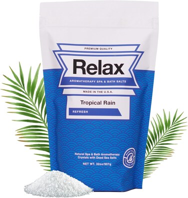 Relax Spa &amp; Bath, Epsom Salt Aromatherapy Bath Salts, Epsom Salt Bath Soak, Dead Sea Salt for Soaking, Hot Tub Spa Aromatherapy, Bath Crystals with Vitamins &amp; Minerals, Tropical Rain Scent
