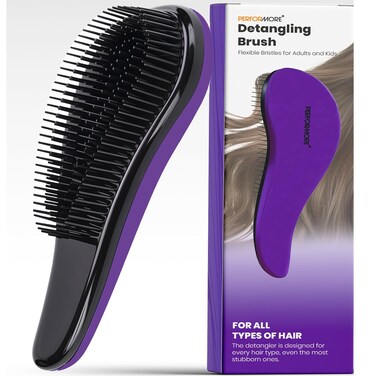 Performore Smooth Glide Detangler Hairbrush, Single Styling Brush for Natural, Curly, Straight, Wet or Dry Hair, Fast Blow Drying, Long or Short Hair for Women, Girls and Kids (1 Pack, Purple)