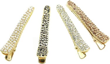 4PCS Rhinestone Crystal Hair Clip Pearl Barrette Hair Accessories Duck Bill Alligator Hair Clips for Girls Women Lady