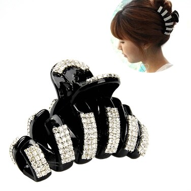 Exquisite Acrylic Rhinestones Large Fancy Hair Claw Clip - Women Lady Elegant Crystal Jaw Clips Hairpin for Thick Hair (Black)