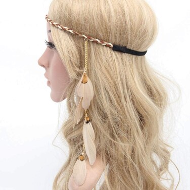 Boho Chic Feather Hair Band Indian Princess Feather Tassels Headband Romany Hippie Headdress Hair Clip Handmade
