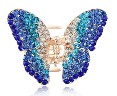 Suoirblss 1PC Elegant Butterfly Hairpin Fancy Rhinestones Claw Clip Jaw Clips for Women Lady (Blue)