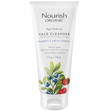 Nourish Organic Face Cleanser, Age Defense Bilberry &amp; Arctic Berries &ndash; Anti-Aging Face Wash with Aloe Vera + Washable Cotton Round