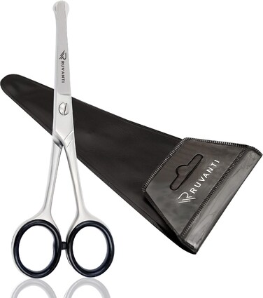 Ruvanti Professional Round Headed Nose Hair Scissors For Kids &amp; Infant Baby - 5.2 Inches Stainless Steel Nail, Mustache, Eyebrow Scissors For Men, Women - Facial And Beard Grooming &amp; Trimming.