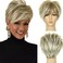 QUEENTAS Pixie Short Blonde Wig with Bangs Dark Roots Synthetic Hair Wigs for White Women (Brown Mixed Blonde)
