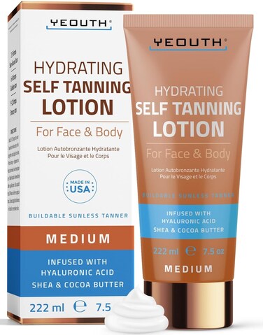 YEOUTH Face Self Tanner, Medium Self Tanning Lotion for Face and Body, Non Toxic Sunless Tanner with Cocoa and Shea Butter, Hydrating Gradual Tanning Lotion 7.5 oz