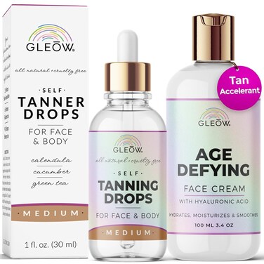 Face Tanning Drops to Add to Moisturizer, Face Self Tanner with Revitalizing Cream, Bronzing Drops with Hydrating Cream 1oz+3.4oz