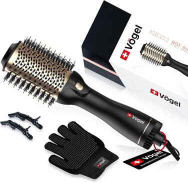 V&ouml;gel Nano Titanium Hot Air Brush &amp; Hair Dryer - One Step Volumizer,Professional Blowout for Style and Dry,Incl Clips, Gloves,Gold