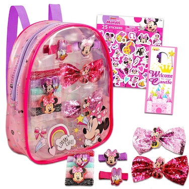 Minnie Mouse Accessories Bundle - 10 Pc Hair Set with Bows, Clips, Stickers, Bag, and More