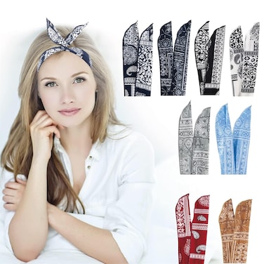 Paisley Wire Headbands for Women, 8 Count Pack, Hair Bands Hair Holder Hair Accessories for Workout Yoga Running Soccer Sports, Fashion Wire Headwraps Headband with Twist Bow