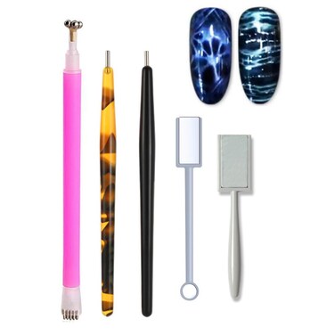 WOKOTO 5Pcs Nail Magnet Tool Set With Double Head Flower Design Nail Magnet Pens And Strong Magnet Stick For Cat Eye Gel Polish Nail Art (MJB076)