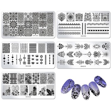 WOKOTO 5pcs Stamping Plates for Nail Art Kit Lace Mandala Flower Animal Nail Image Templates Design Stamp Tools Kit
