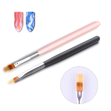 WOKOTO 2PCS Black And Pink Nail Ombre Brushes Gradient Painting Pens Brushes With Wood Handle Uv Gel Nail Art Manicure Brushes Kit