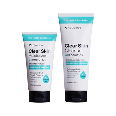 VitaMedica Clear Skin Probiotic Cleanser and Moisturizer   Natural Skincare for Breakout Prone Skin