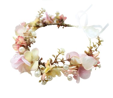 Pearl Flower Crown Floral Garland Headband Flower Halo Headpiece Hair Wreath Boho Wedding Photos Pink