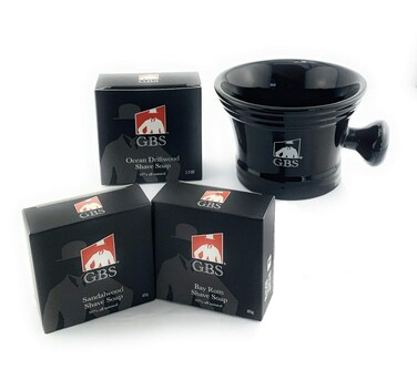 G.B.S Natural Shaving Soap kit- Black Shaver Mug Beard Care, All-Natural Shaving Soaps Healthy Beard for Men&rsquo;s Grooming Mug Fits up to 4 oz Sandalwood, Cedar Pine Shaving Soap 85g Each Soap